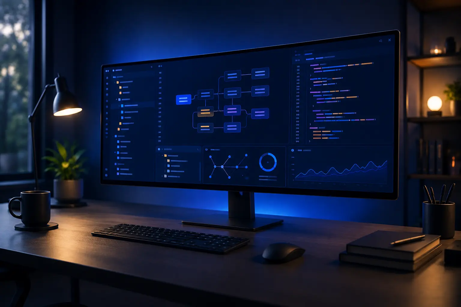Représentation d'un écran d'ordinateur affichant un projet Next.js monitoré pour un audit technique.