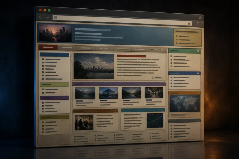 Illustration d'une ancienne interface de site web, avec un design daté et une structure classique.