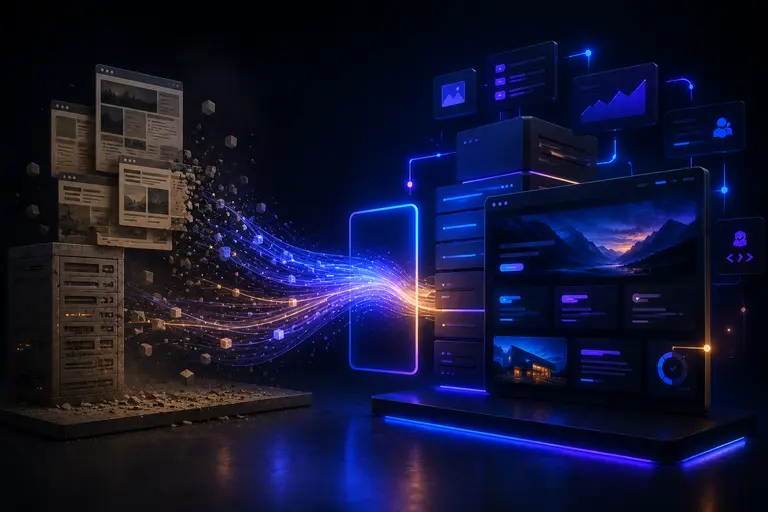 représentation imaginaire symbolisant le renouveau d'un site web après refonte, avec des éléments visuels évoquant la transformation et l'amélioration.