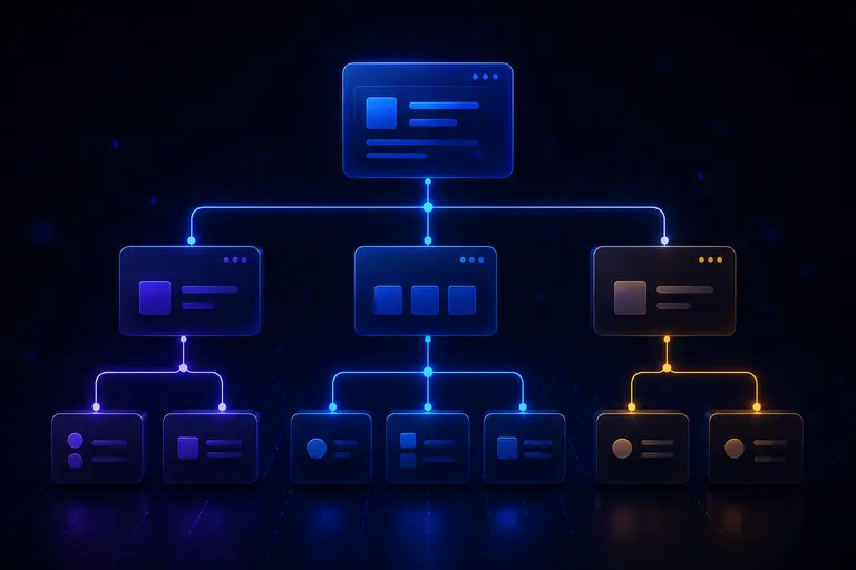 Diagramme hiérarchique d’une application React bien structurée avec des composants organisés par domaine et responsabilité